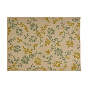 Christopher Knight Home® - Noble House - Bursaw Outdoor 5'3" X 7' Botanical Area Rug, Ivory and Green