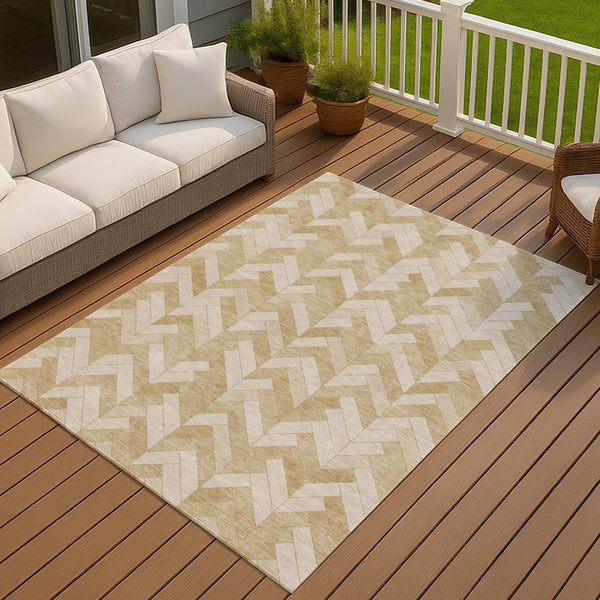 HomeRoots 8' X 10' Wheat And Beige Geometric Area Rug - Durable, Washable, Stylish for Indoor & Outdoor Use 658240