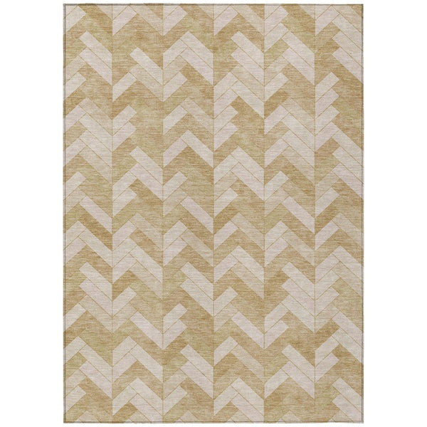 HomeRoots 8' X 10' Wheat And Beige Geometric Area Rug - Durable, Washable, Stylish for Indoor & Outdoor Use 658240