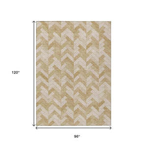 HomeRoots 8' X 10' Wheat And Beige Geometric Area Rug - Durable, Washable, Stylish for Indoor & Outdoor Use 658240