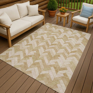 HomeRoots 8' X 10' Wheat And Beige Geometric Area Rug - Durable, Washable, Stylish for Indoor & Outdoor Use 658240