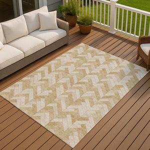 HomeRoots 9' X 12' Wheat Beige Geometric Washable Indoor Outdoor Area Rug – Durable, Stylish & Low-Maintenance! 658241