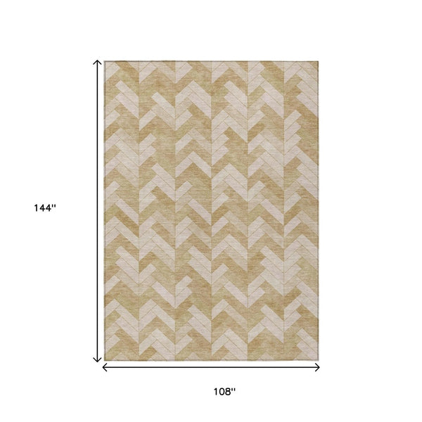 HomeRoots 9' X 12' Wheat Beige Geometric Washable Indoor Outdoor Area Rug – Durable, Stylish & Low-Maintenance! 658241