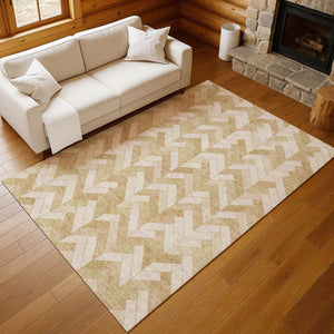 HomeRoots 9' X 12' Wheat Beige Geometric Washable Indoor Outdoor Area Rug – Durable, Stylish & Low-Maintenance! 658241