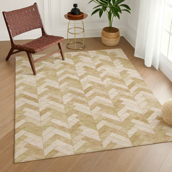 HomeRoots 9' X 12' Wheat Beige Geometric Washable Indoor Outdoor Area Rug – Durable, Stylish & Low-Maintenance! 658241