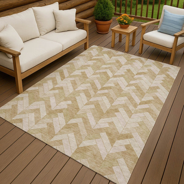 HomeRoots 9' X 12' Wheat Beige Geometric Washable Indoor Outdoor Area Rug – Durable, Stylish & Low-Maintenance! 658241