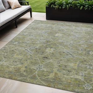 HomeRoots 5' Artichoke Green Gray Floral Washable Area Rug for Indoor & Outdoor Spaces - Durable & Stylish 658244