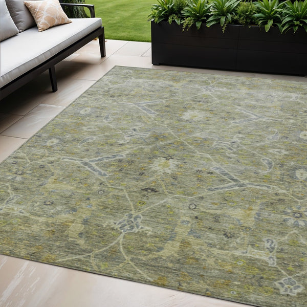 HomeRoots 5' Artichoke Green Gray Floral Washable Area Rug for Indoor & Outdoor Spaces - Durable & Stylish 658244