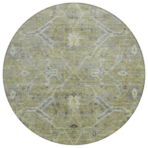 HomeRoots 8' Artichoke Green Floral Round Rug - Durable, Washable Indoor/Outdoor Area Rug for High-Traffic Spaces 658245