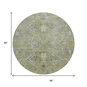 HomeRoots 8' Artichoke Green Floral Round Rug - Durable, Washable Indoor/Outdoor Area Rug for High-Traffic Spaces 658245