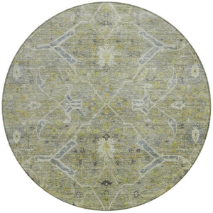 HomeRoots 8' Artichoke Green Floral Round Rug - Durable, Washable Indoor/Outdoor Area Rug for High-Traffic Spaces 658245