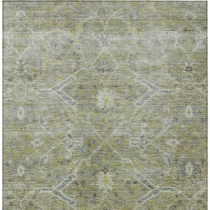 HomeRoots 8' X 10' Artichoke Green & Gray Floral Washable Area Rug - Durable, Elegant for Indoor/Outdoor Spaces 658246