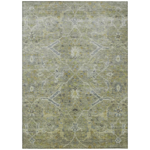 HomeRoots 8' X 10' Artichoke Green & Gray Floral Washable Area Rug - Durable, Elegant for Indoor/Outdoor Spaces 658246
