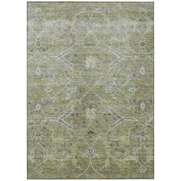 HomeRoots 8' X 10' Artichoke Green & Gray Floral Washable Area Rug - Durable, Elegant for Indoor/Outdoor Spaces 658246