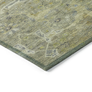 HomeRoots 8' X 10' Artichoke Green & Gray Floral Washable Area Rug - Durable, Elegant for Indoor/Outdoor Spaces 658246