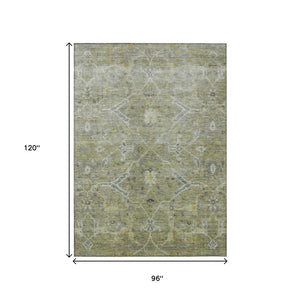 HomeRoots 8' X 10' Artichoke Green & Gray Floral Washable Area Rug - Durable, Elegant for Indoor/Outdoor Spaces 658246