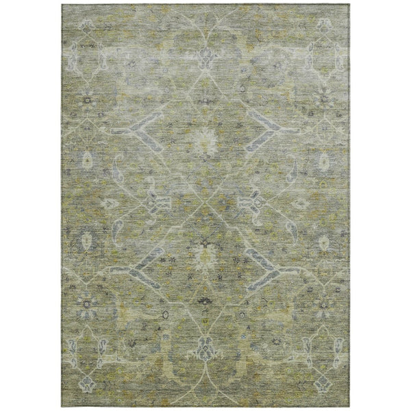 HomeRoots 10' Artichoke Green & Gray Floral Washable Area Rug – Durable, Stylish for Indoor & Outdoor Use! 658248