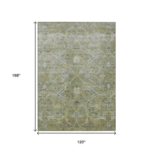 HomeRoots 10' Artichoke Green & Gray Floral Washable Area Rug – Durable, Stylish for Indoor & Outdoor Use! 658248