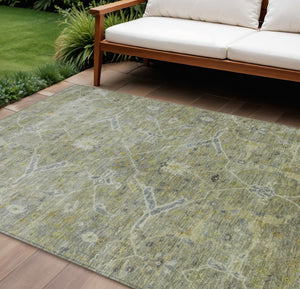 HomeRoots 10' Artichoke Green & Gray Floral Washable Area Rug – Durable, Stylish for Indoor & Outdoor Use! 658248