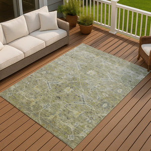 HomeRoots 10' Artichoke Green & Gray Floral Washable Area Rug – Durable, Stylish for Indoor & Outdoor Use! 658248