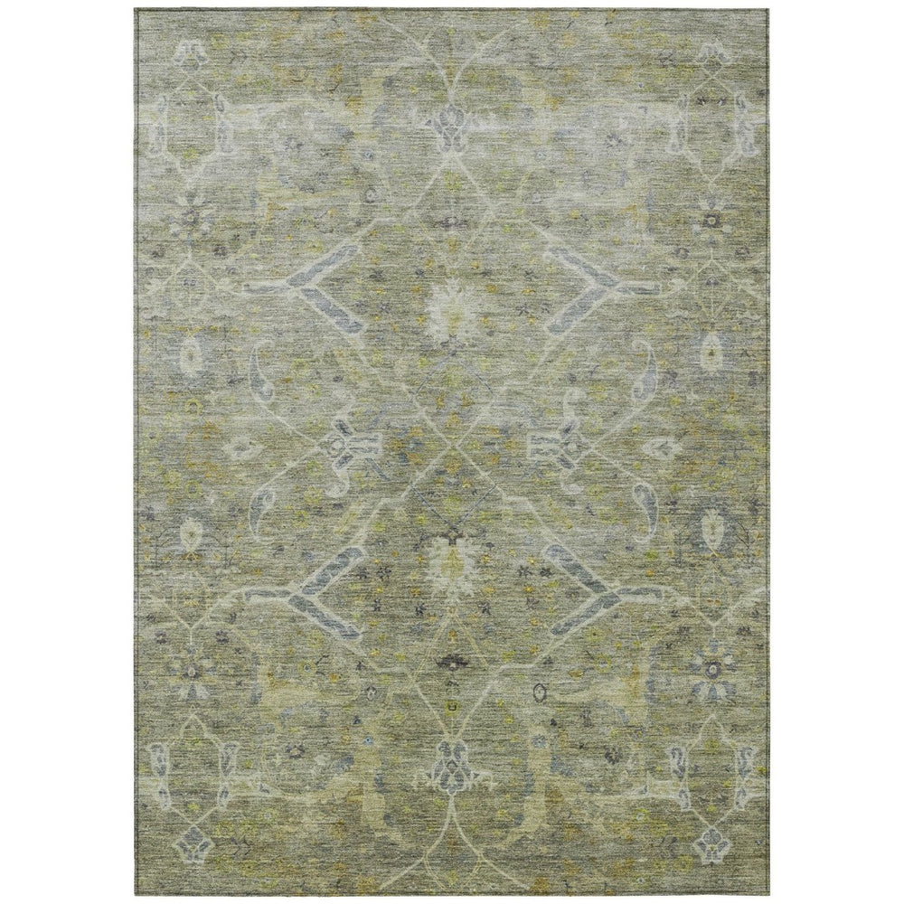 HomeRoots 10' Artichoke Green & Gray Floral Washable Area Rug – Durable, Stylish for Indoor & Outdoor Use! 658248