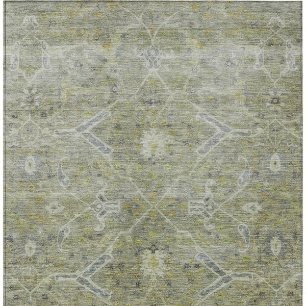 HomeRoots 10' Artichoke Green & Gray Floral Washable Area Rug – Durable, Stylish for Indoor & Outdoor Use! 658248
