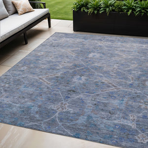 HomeRoots 5' Blue and Gray Floral Washable Area Rug - Stylish, Durable, Indoor & Outdoor Use for Any Space! 658250
