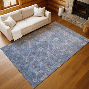 HomeRoots 5' Blue and Gray Floral Washable Area Rug - Stylish, Durable, Indoor & Outdoor Use for Any Space! 658250