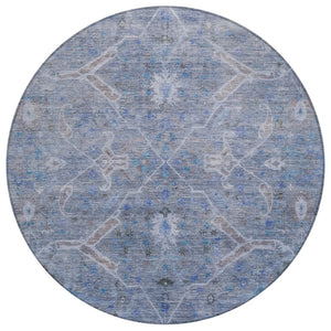 HomeRoots 8' Round Floral Area Rug in Blue and Gray - Durable, Washable Design for Indoor and Outdoor Use 658251