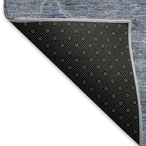 HomeRoots 8' Round Floral Area Rug in Blue and Gray - Durable, Washable Design for Indoor and Outdoor Use 658251