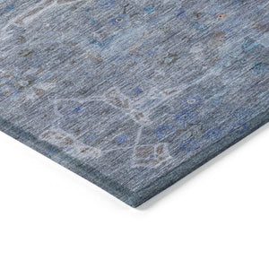 HomeRoots 8' Round Floral Area Rug in Blue and Gray - Durable, Washable Design for Indoor and Outdoor Use 658251