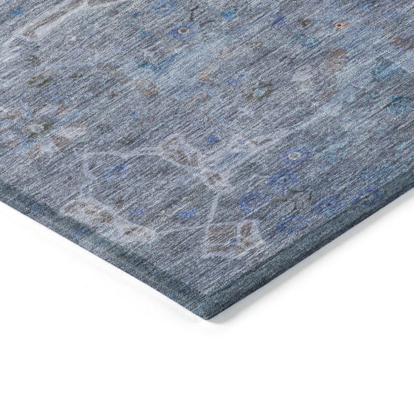 HomeRoots 8' Round Floral Area Rug in Blue and Gray - Durable, Washable Design for Indoor and Outdoor Use 658251