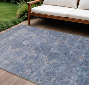 HomeRoots 8' X 10' Blue and Gray Floral Washable Area Rug - Durable Indoor/Outdoor Charm for Every Space 658252