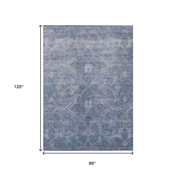 HomeRoots 8' X 10' Blue and Gray Floral Washable Area Rug - Durable Indoor/Outdoor Charm for Every Space 658252