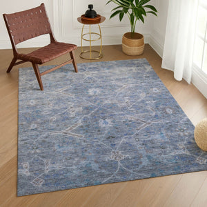 HomeRoots 8' X 10' Blue and Gray Floral Washable Area Rug - Durable Indoor/Outdoor Charm for Every Space 658252