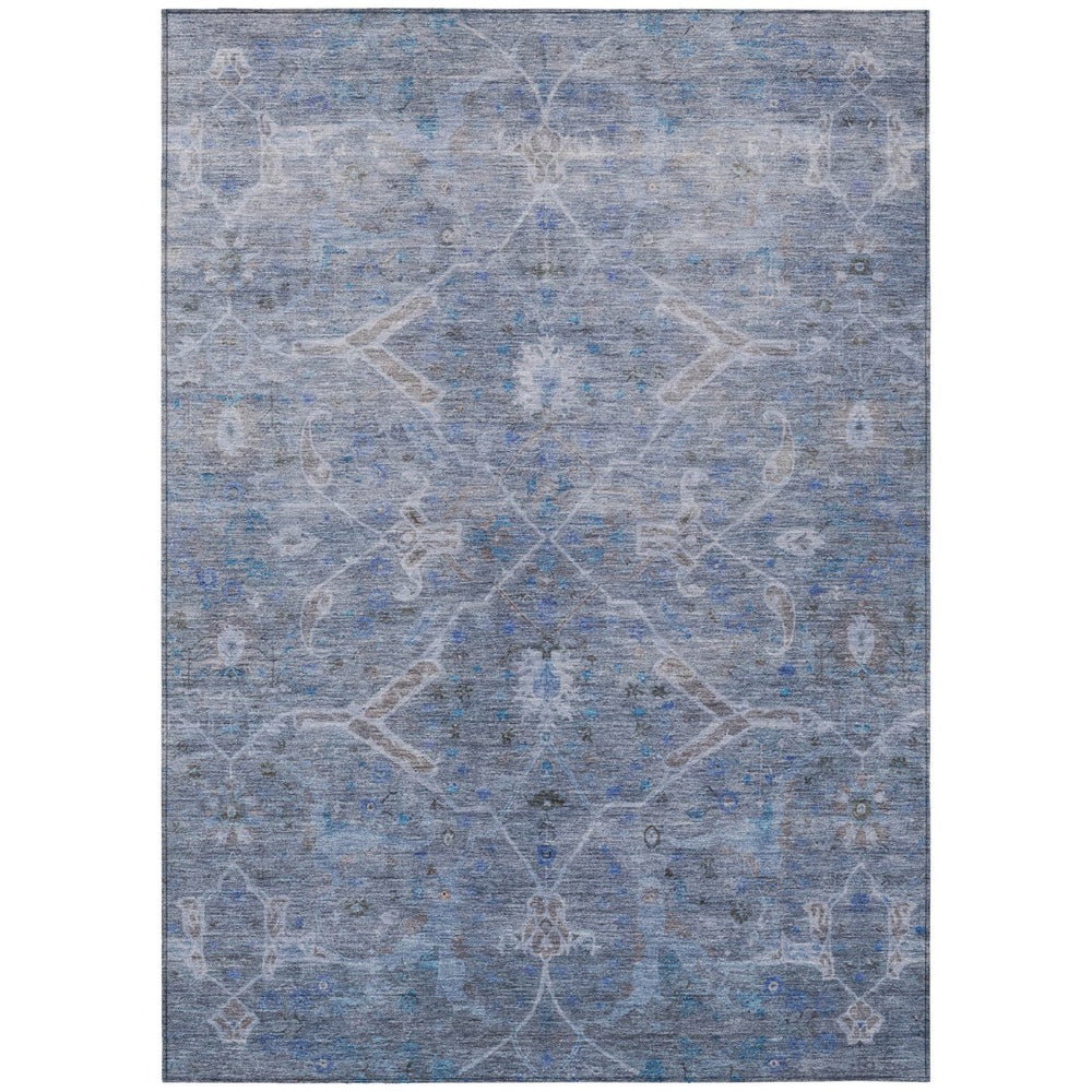 HomeRoots 9' X 12' Blue and Gray Floral Washable Area Rug - Durable, Stylish, Low-Maintenance for Indoor & Outdoor Use 658253