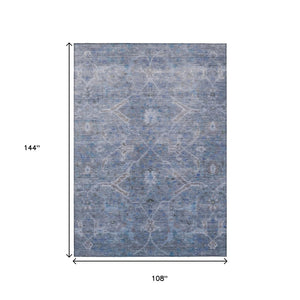 HomeRoots 9' X 12' Blue and Gray Floral Washable Area Rug - Durable, Stylish, Low-Maintenance for Indoor & Outdoor Use 658253