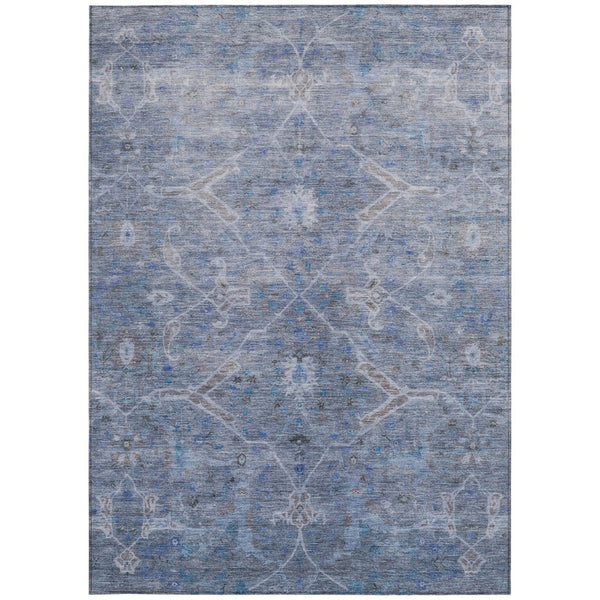 HomeRoots 10' Blue and Gray Floral Area Rug – Washable, Stain-Resistant, Indoor/Outdoor, Family-Friendly Design 658254