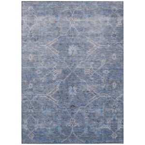 HomeRoots 10' Blue and Gray Floral Area Rug – Washable, Stain-Resistant, Indoor/Outdoor, Family-Friendly Design 658254