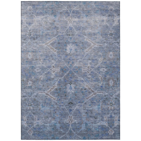 HomeRoots 10' Blue and Gray Floral Area Rug – Washable, Stain-Resistant, Indoor/Outdoor, Family-Friendly Design 658254