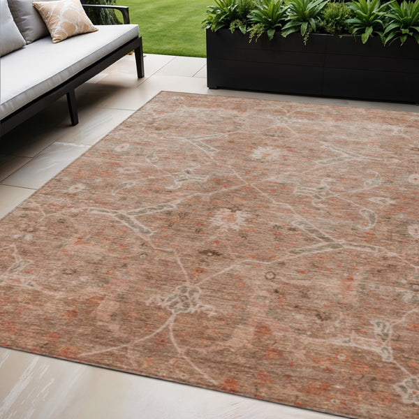 HomeRoots 5' Coral & Copper Floral Area Rug – Durable, Washable & Stylish for Indoor/Outdoor Spaces, 5' x 8' 658256