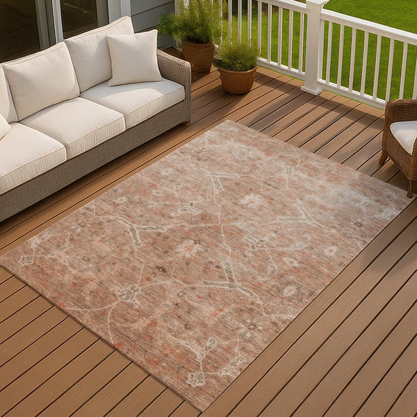 HomeRoots 5' Coral & Copper Floral Area Rug – Durable, Washable & Stylish for Indoor/Outdoor Spaces, 5' x 8' 658256