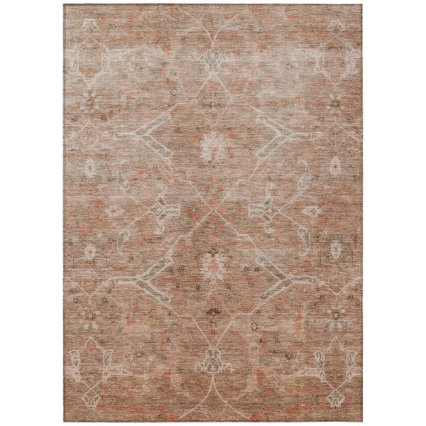 HomeRoots 5' Coral & Copper Floral Area Rug – Durable, Washable & Stylish for Indoor/Outdoor Spaces, 5' x 8' 658256