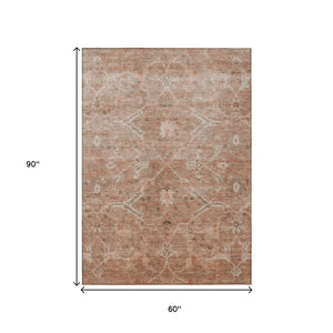HomeRoots 5' Coral & Copper Floral Area Rug – Durable, Washable & Stylish for Indoor/Outdoor Spaces, 5' x 8' 658256