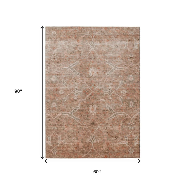 HomeRoots 5' Coral & Copper Floral Area Rug – Durable, Washable & Stylish for Indoor/Outdoor Spaces, 5' x 8' 658256
