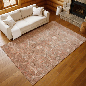 HomeRoots 5' Coral & Copper Floral Area Rug – Durable, Washable & Stylish for Indoor/Outdoor Spaces, 5' x 8' 658256