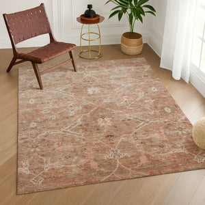 HomeRoots 5' Coral & Copper Floral Area Rug – Durable, Washable & Stylish for Indoor/Outdoor Spaces, 5' x 8' 658256