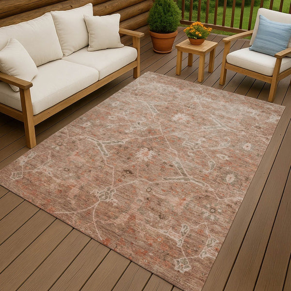 HomeRoots 5' Coral & Copper Floral Area Rug – Durable, Washable & Stylish for Indoor/Outdoor Spaces, 5' x 8' 658256
