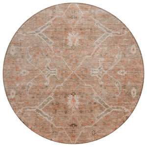HomeRoots 8' Coral and Copper Round Floral Area Rug - Washable, Durable, Perfect for Indoor and Outdoor Spaces 658257