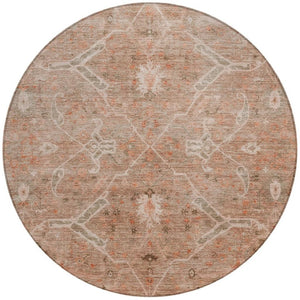 HomeRoots 8' Coral and Copper Round Floral Area Rug - Washable, Durable, Perfect for Indoor and Outdoor Spaces 658257